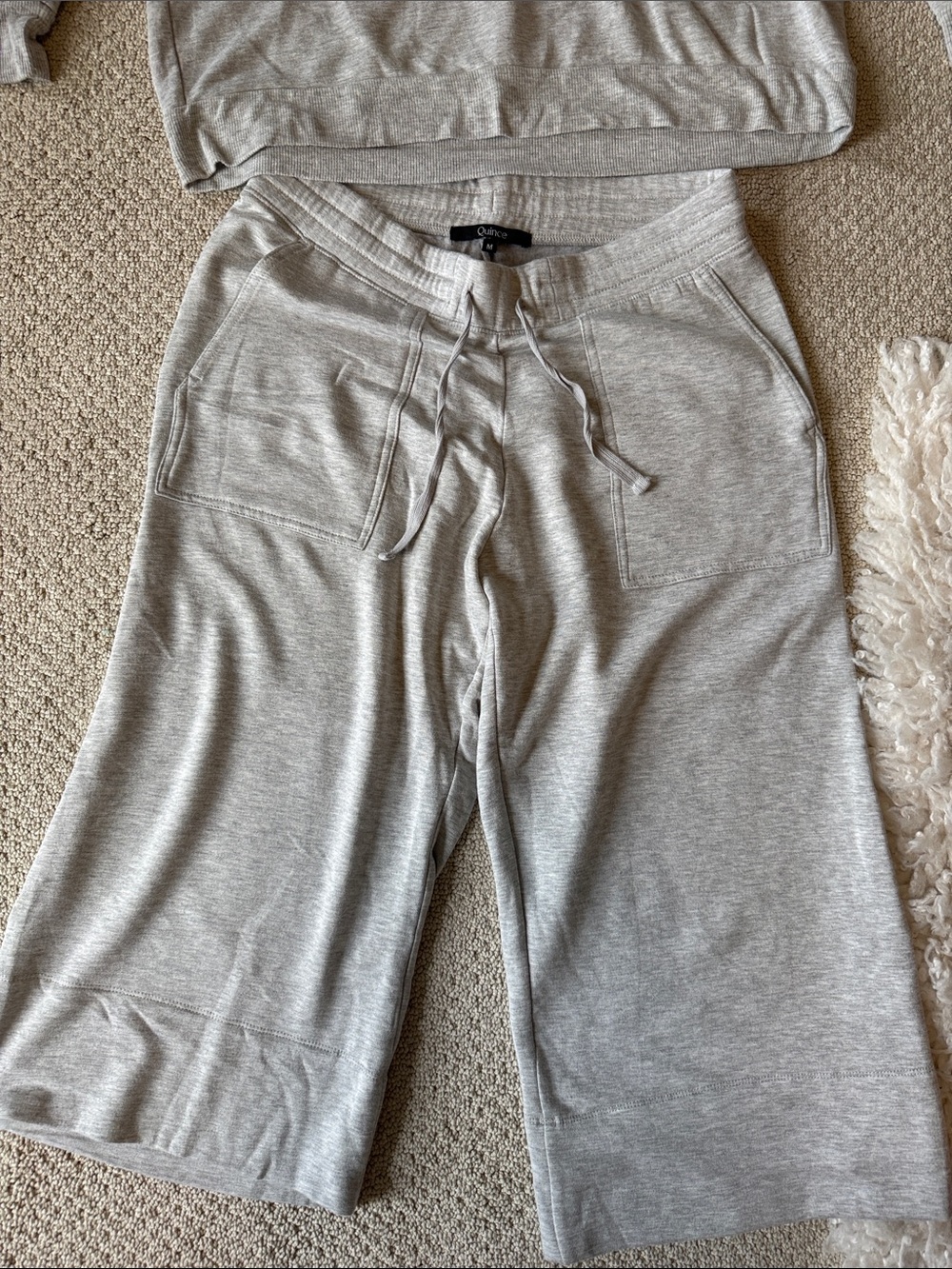 Quince Lounge Set: Light Gray Hoodie & Cropped Wide-Leg Lounge Pants Set - Picture 3 of 4